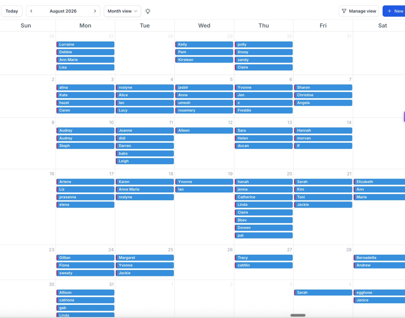 August calendar with 72 booked jobs